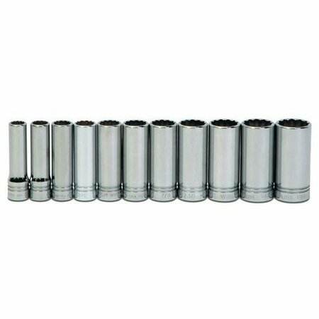 WILLIAMS Socket Set, 11 Pieces, 1/2 Inch Dr, Deep, 1/2 Inch Size JHWWSSD-11RC